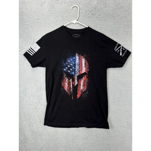 Grunt Style T-Shirt Mens Medium Black USA Flag Spartan Helmet Short Sleeve Tee